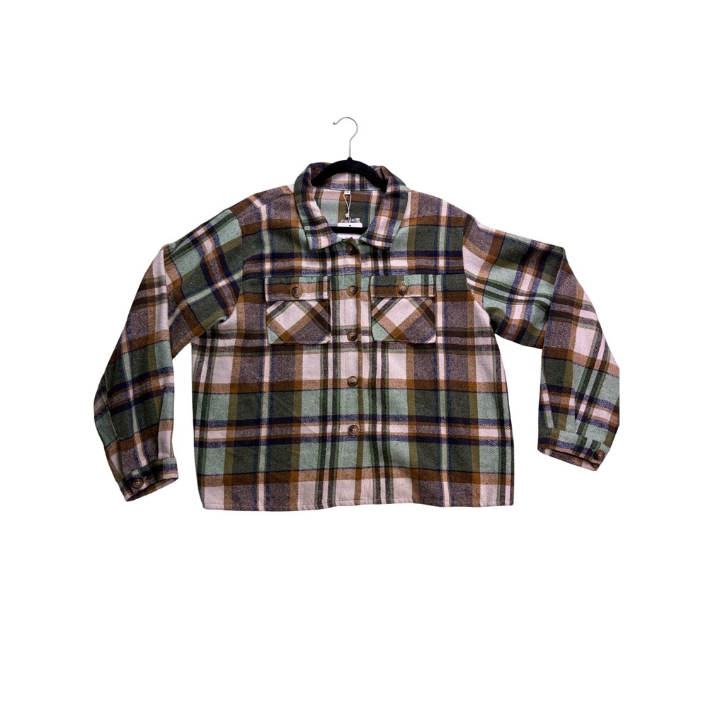 Anygrew Plaid Shacket Womens 2XL Multi-Color Flannel Button Up Oversized Jacket
